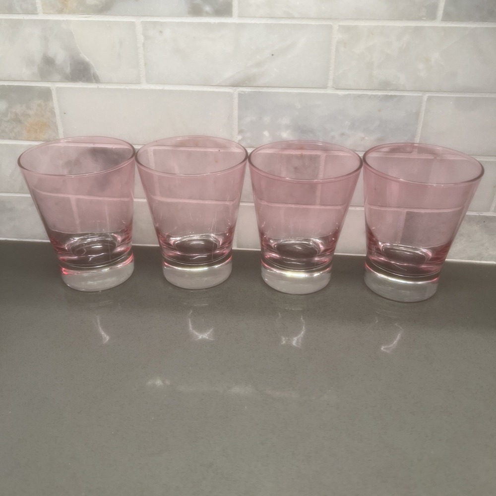 4-Mid-Century 'Light Pink' Tinted Bottom Weighted Flared Lo-Ball Glasses